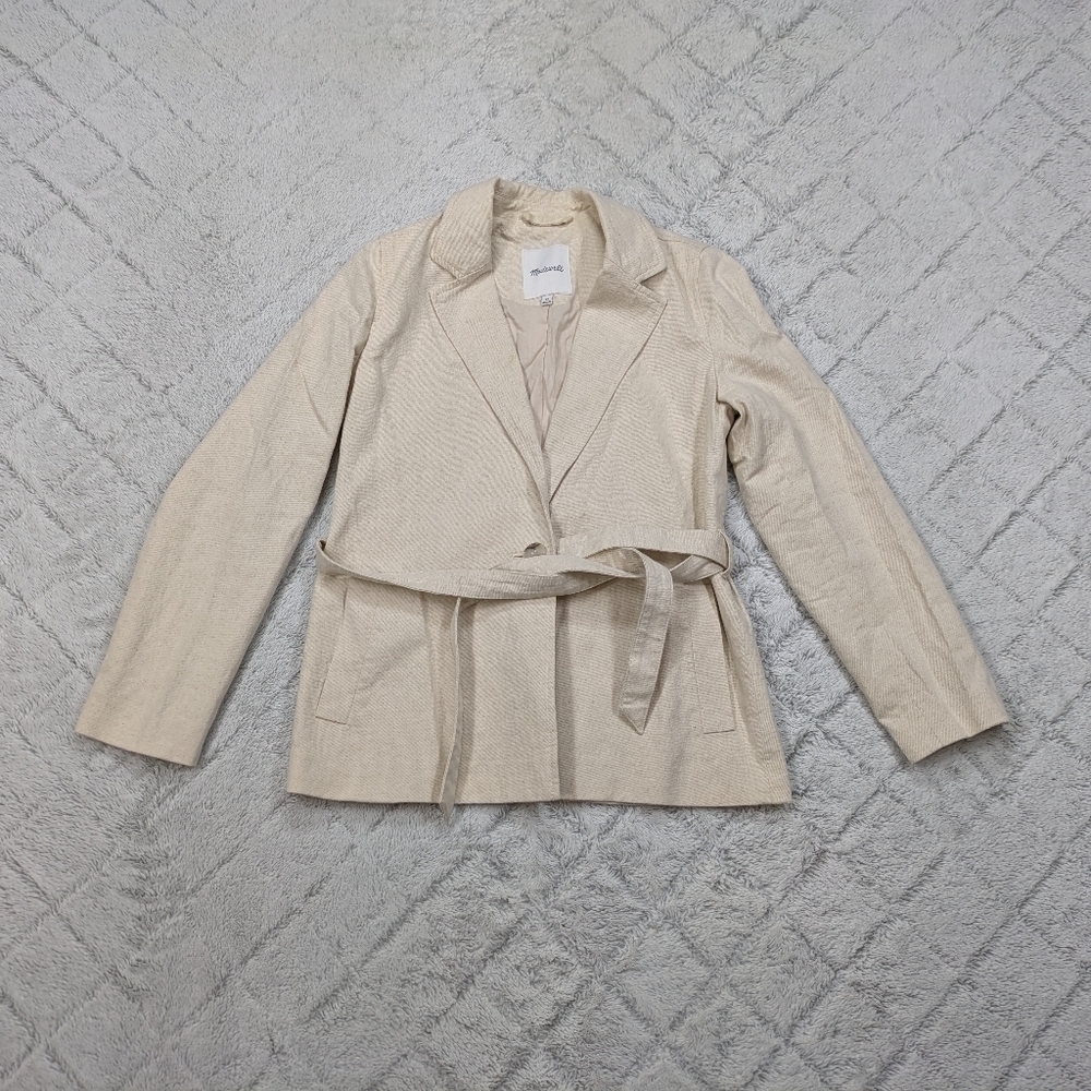 Madewell Jacket Women's XS Beige Natural Twill Cotton Linen Belted Blazer 